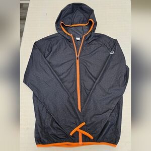 Asics Men's Dark Gray Hooded Jacket with Orange Trim